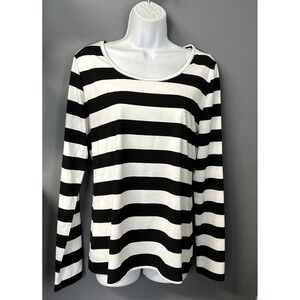 O Thread & Co Women's‎ XL Black White Wide Stripe Long Sleeve Pullover Shirt